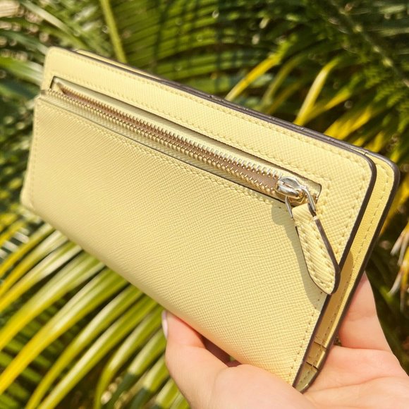 Kate Spade Cameron Large Slim Bifold Wallet Saffiano PVC Butter Yellow - Picture 3 of 4